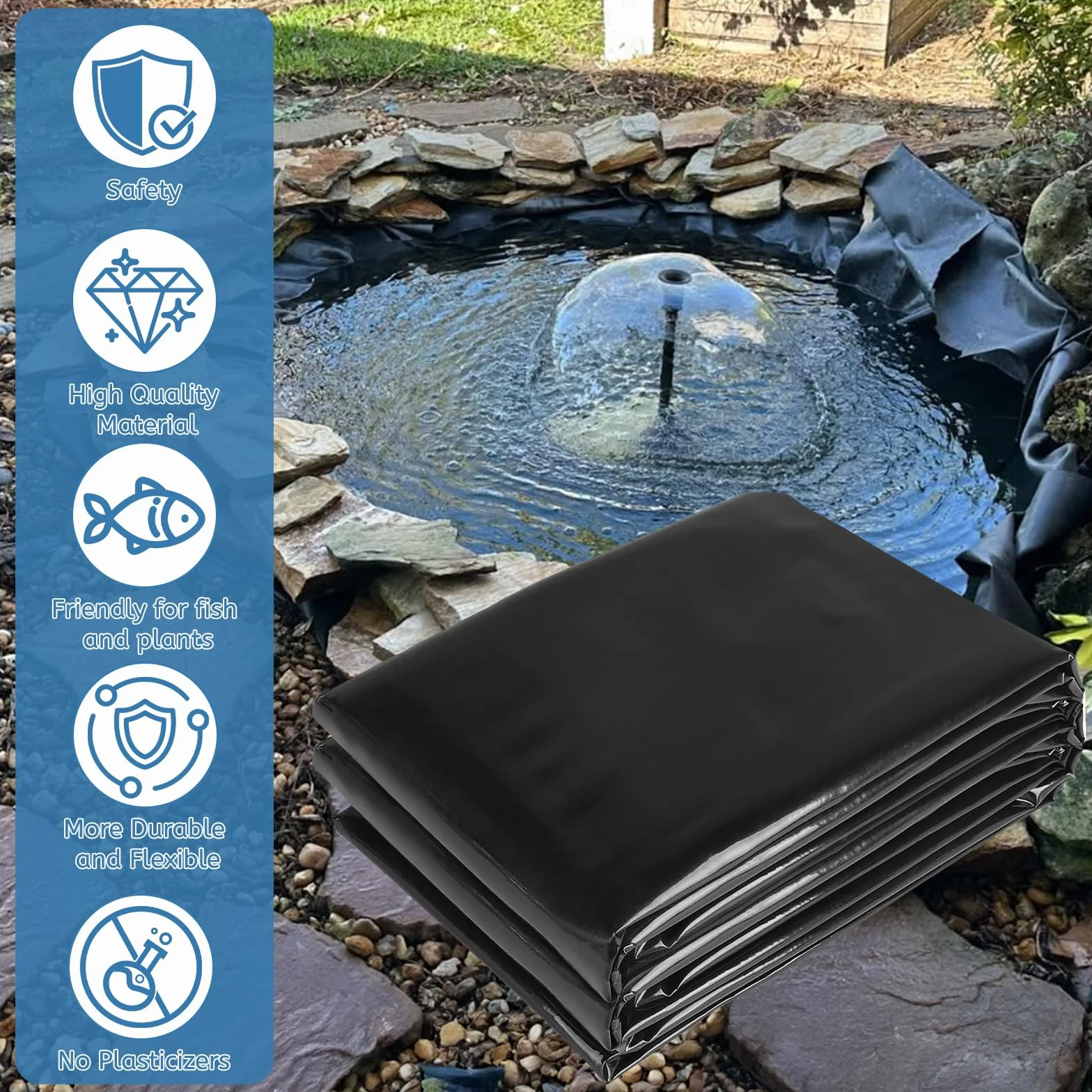DBREAKS Pellicola per Laghetto in HDPE 3x3m, Nero, 0.5mm Spessore, Resistente ai UV, Flessibile per Giardino, Stagni, Fontane & Cascate