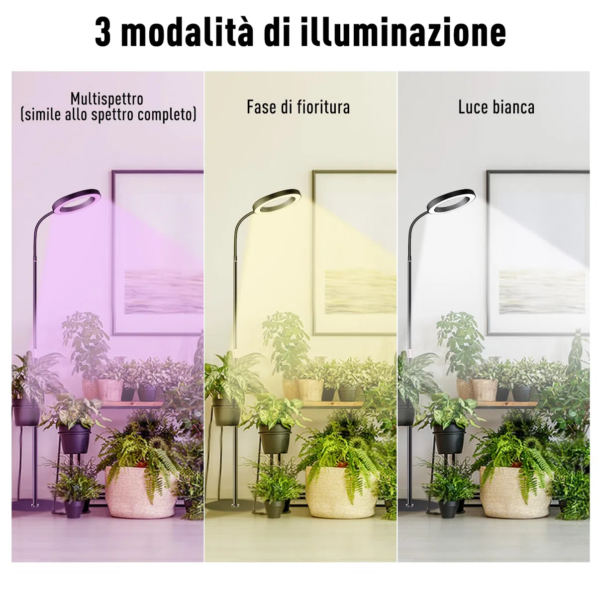 Lampada per Piante a LED, Spettro Completo 380-800nm con Timer 6/12/16H, 3 Modalità Luce & 10 Livelli Luminosità, Altezza Regolabile 57-170cm, Grow Light per Piante da Interno, Include Timer