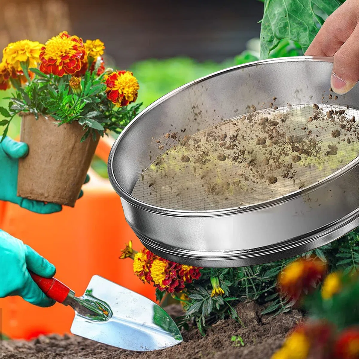 30cm Setaccio per Terreno Setaccio Terra Grande Setaccio da Giardino in Metallo per Pietre, Terreno, Ghiaia, Compost, Sabbia