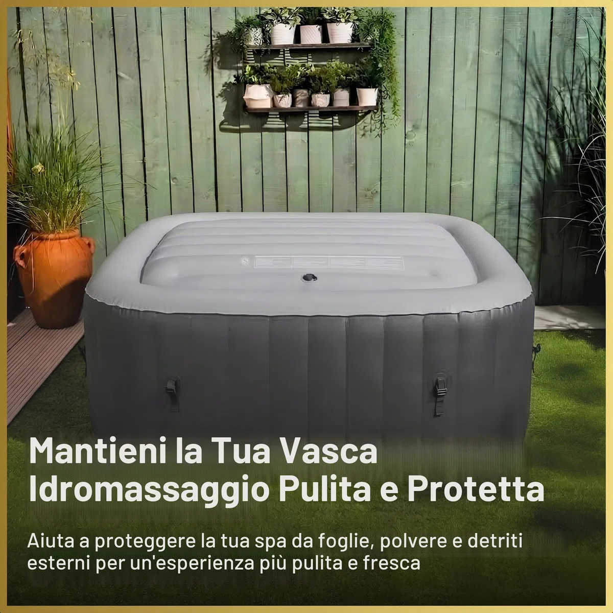 Copertura per spa a risparmio energetico, coperchio gonfiabile, protezione contro pioggia e troppopieno, tecnologia isolante termica, vescica quadrata adatta a tutte le vasche idromassaggio quadrate
