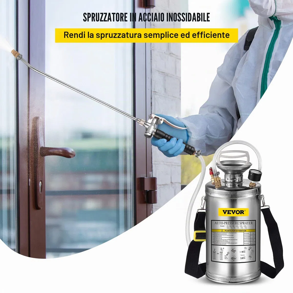 VEVOR Spruzzatore 6L in Acciaio Inossidabile, Spruzzatore Manuale a Pompa, da Giardino Rinforzato a Pressione da 3,3 Pollici, per Giardinaggio Domestico e Pulizia del Terreno