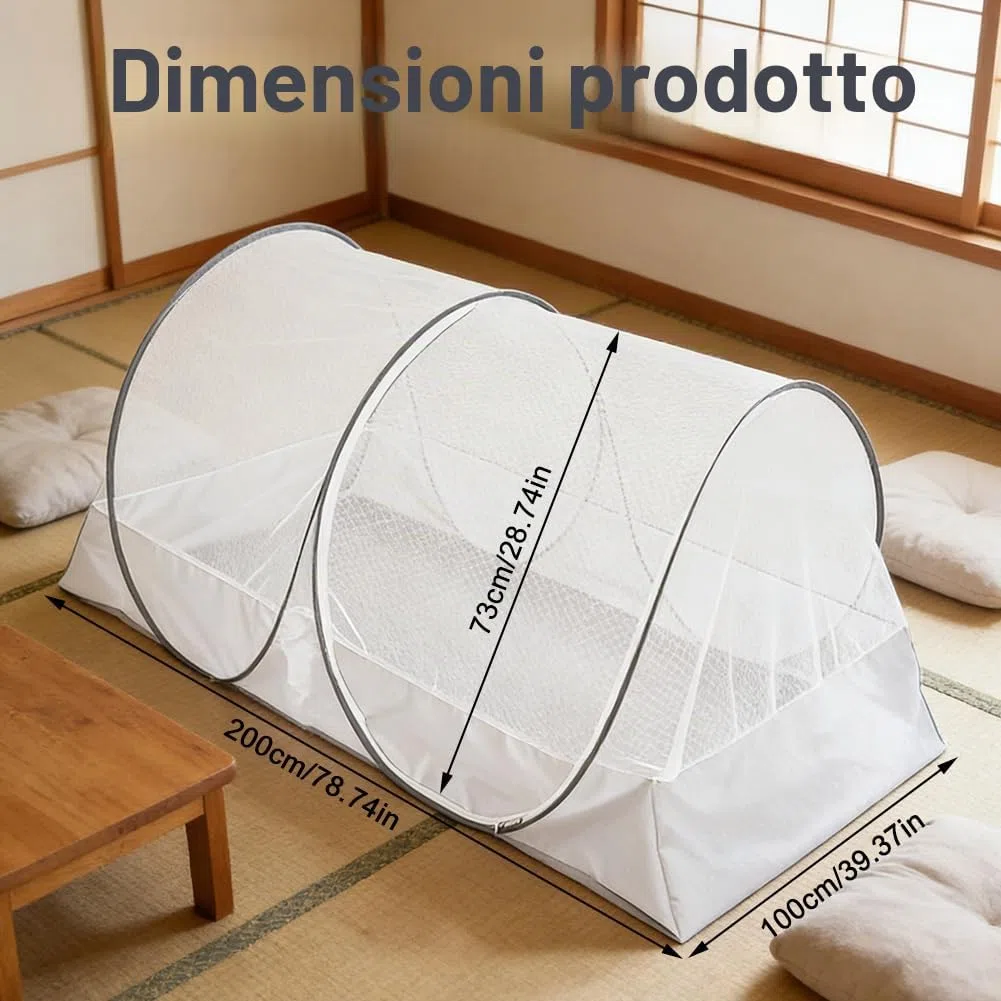 Zanzariera Pop Up 200 x 100 x 73 cm, zanzariera da viaggio e tenda da letto per bambini e campeggio, zanzariera pieghevole letto da viaggio con cerniera, facile da trasportare