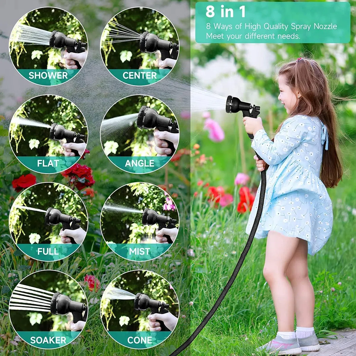 Tubo da giardino espandibile da 30 m, flessibile, retrattile, ugello a spruzzo a 7 funzioni, per giardinaggio, lavaggio auto, bagno di animali