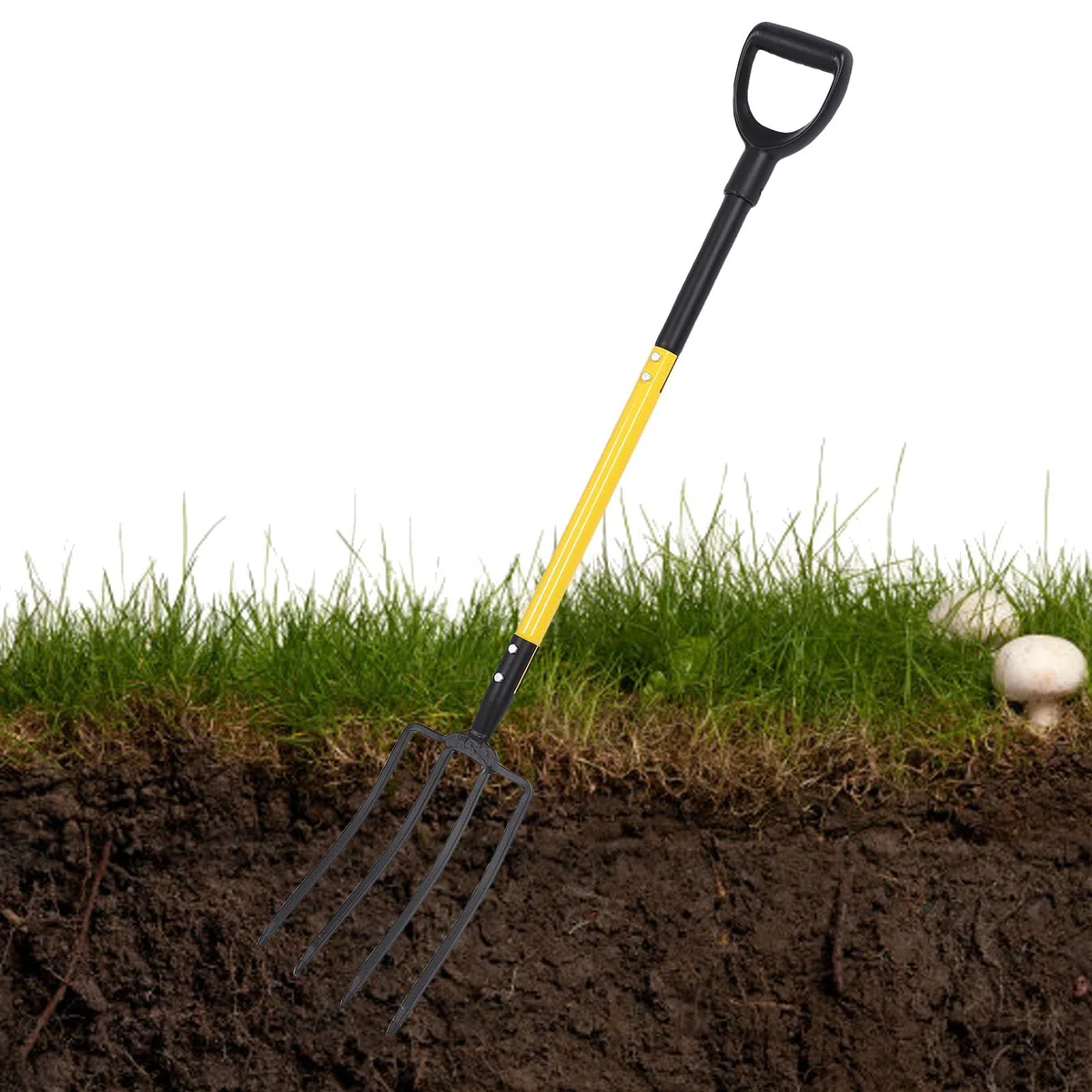 Asixxsix Garden Fork, 4 Pitini Forchette da Giardino da 46 Pollici da 46 Pollici, Forcelle di Scavo di Spazi Gravi per Il Giardinaggio Che Scavano Spading di calcolo.