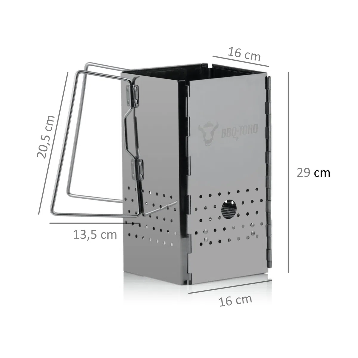 BBQ-Toro Caminetto di accensione pieghevole in acciaio inox con manici | 16 x 16 x 29 cm | Caminetto pieghevole con borsa per barbecue, campeggio, giardino, festival | Accessori per griglia