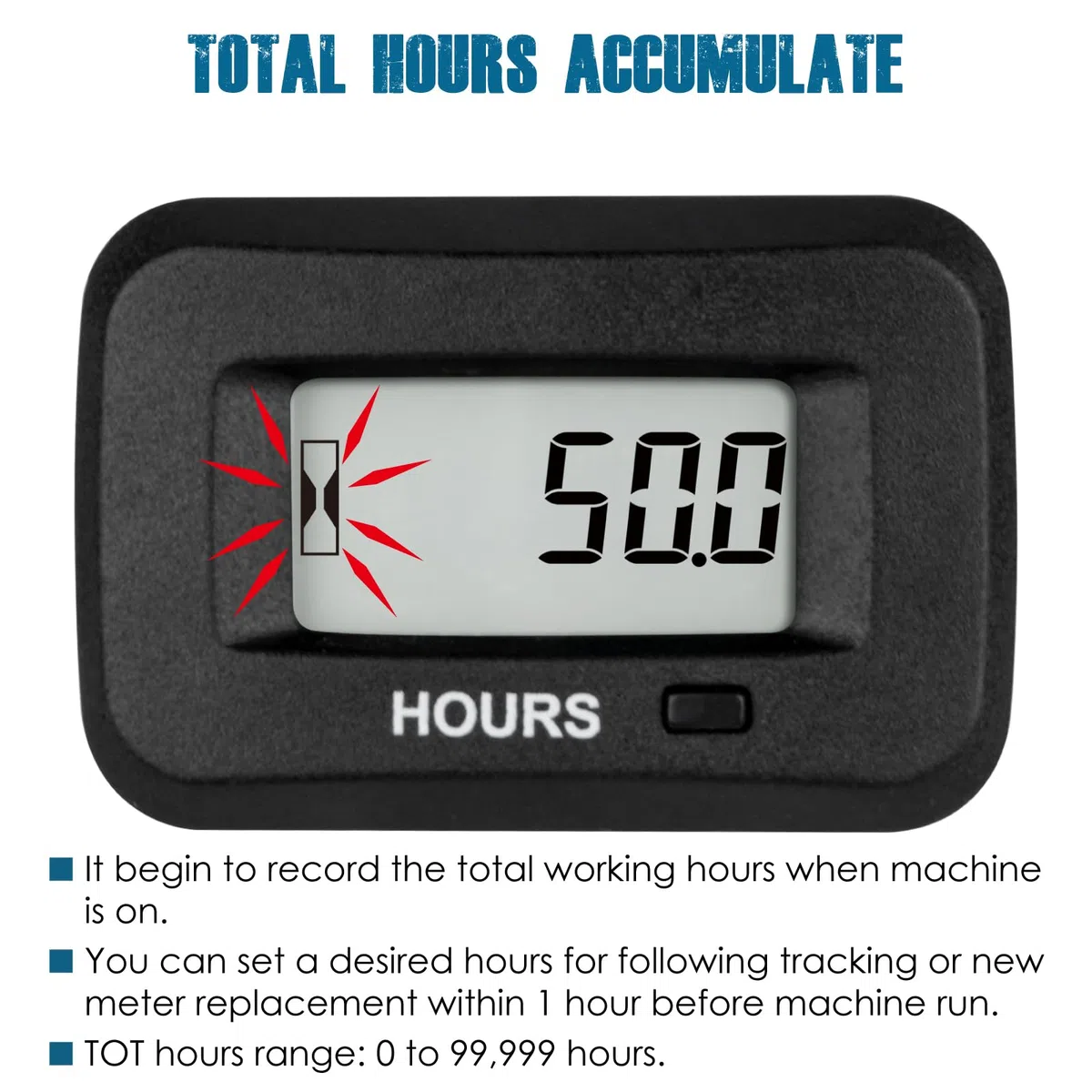 Runleader Digital LCD Hour Meter Kit, AC/DC da 5 V a 277 V,ore iniziali impostabili,uso per ZTR Tosaerba Generatore Trattore Carrello da golf Club Car Scrubber Marine ATV Compressore