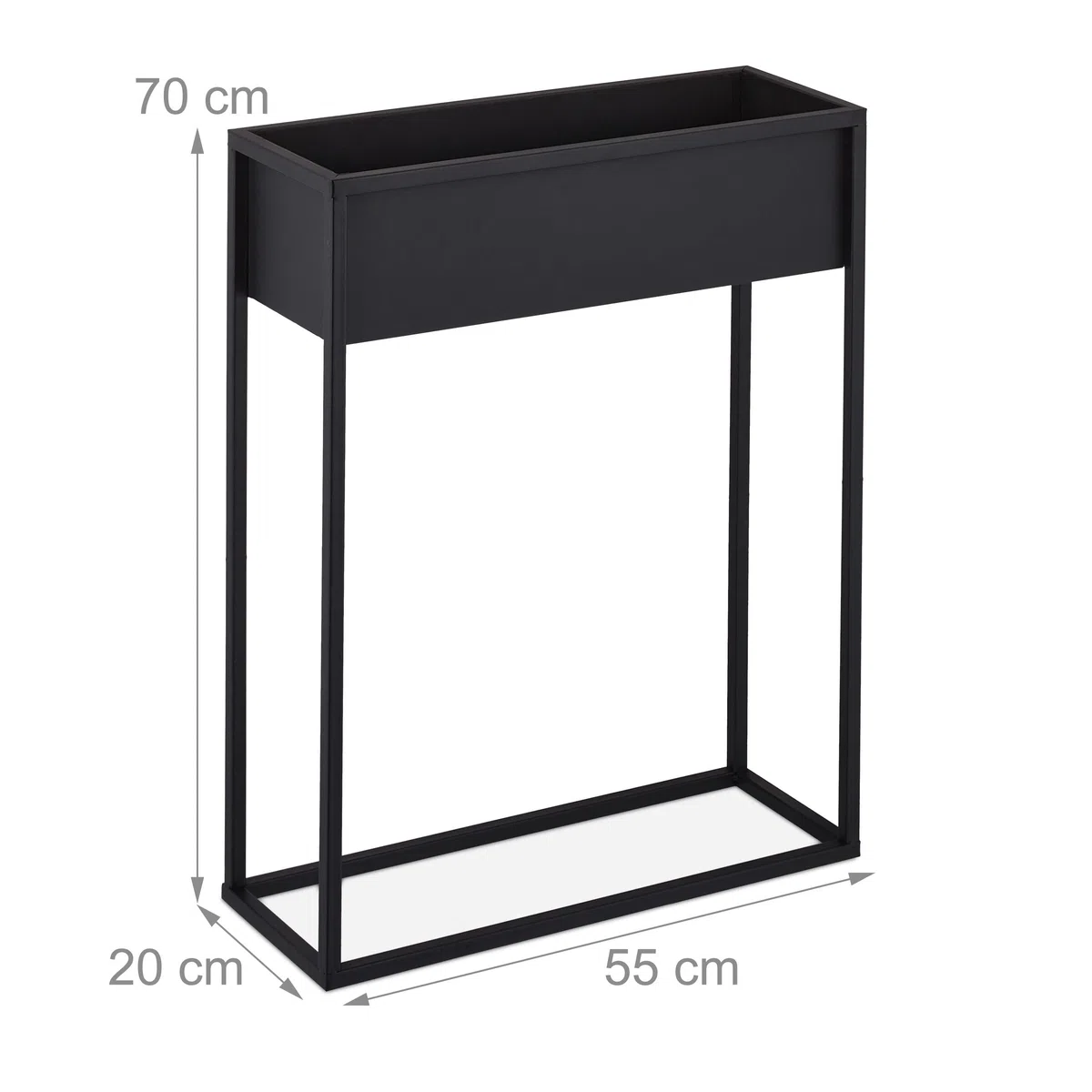 Relaxdays Supporto per Fiori, Portavasi in Ferro, HLP: 70x55x20 cm, Porta Piante Rettangolare da Interni, Metallo, Nero