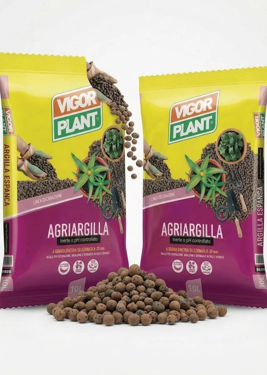 Agriargilla 2 Confezioni da 10L (20L Totali) - Argilla Espansa per Piante 8-20 mm, Inerte a pH Controllato, Ideale per Drenaggio, Aerazione e Decorazione di Vasi e Fioriere