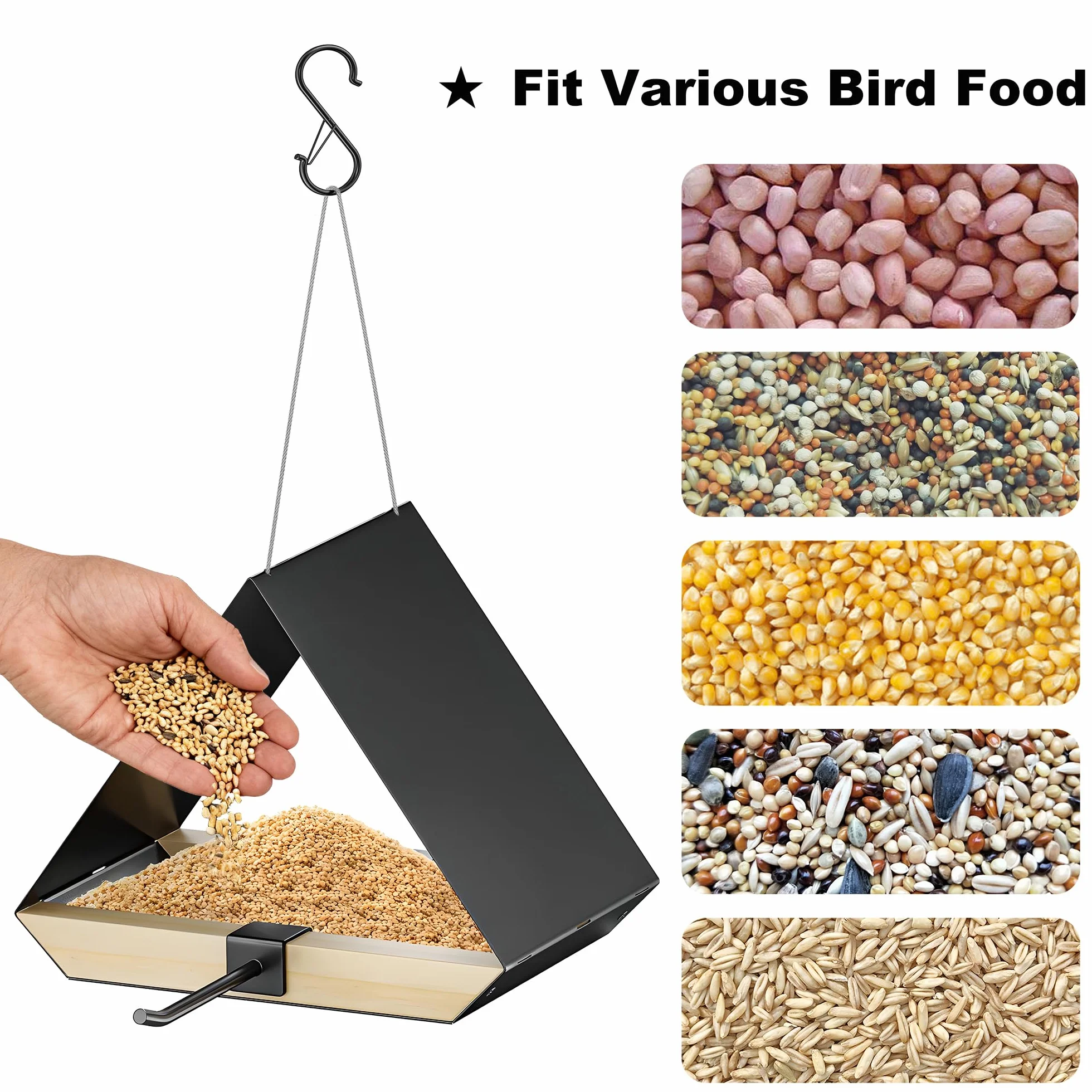 FANHAO Mangiatoia con Tetto Metallico, Sospensabile Esterno, Rete Ventilata, Facile da Pulire, Regalo Birdwatching e Arredo Giardino per Pettirossi, Cincialle e Uccelli Selvatici, Nero