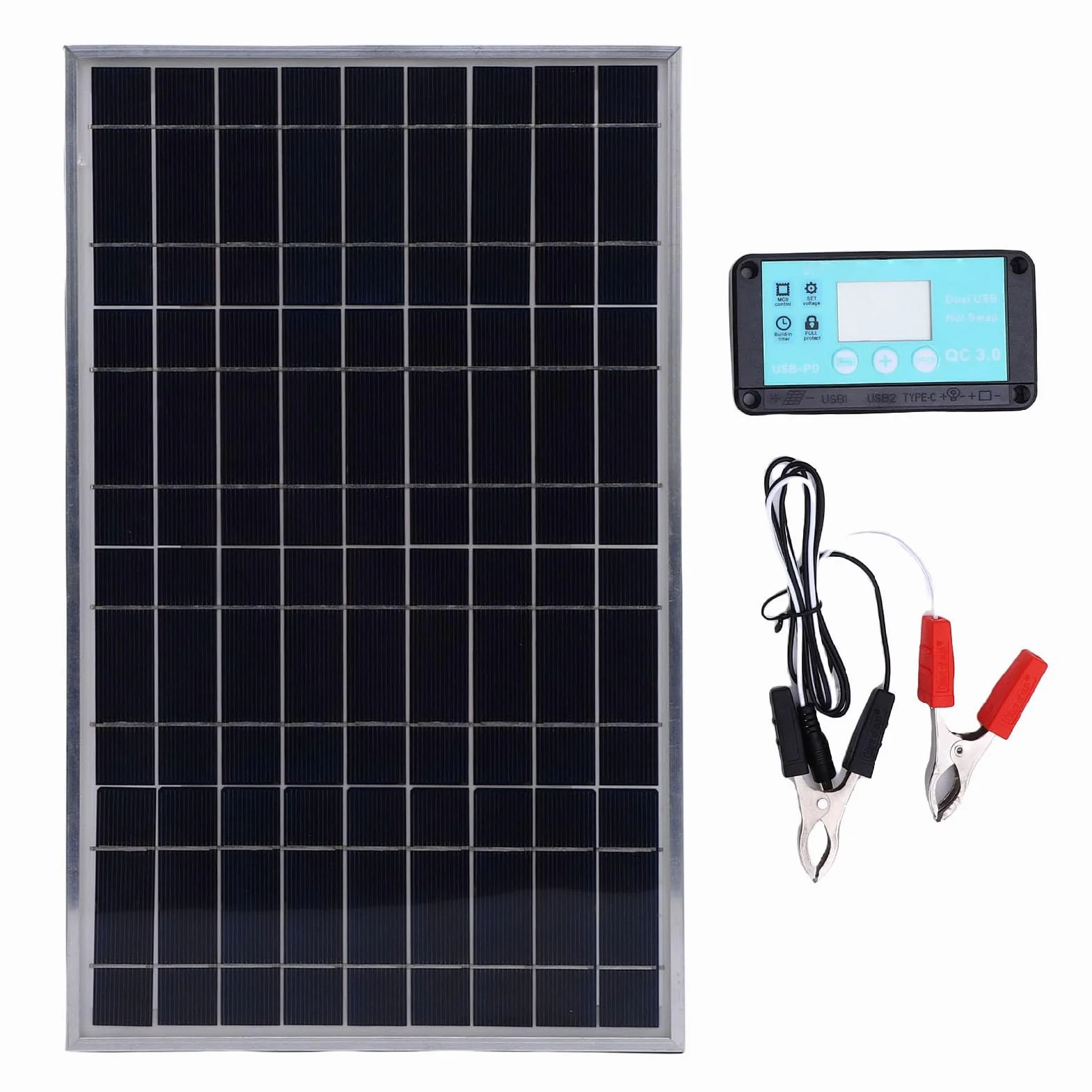 Fabater Kit Pannello Solare Versatile da 100 W con Regolatore di Carica da 12 V, Caricabatterie da Pannello Solare Ad Alto Tasso di Conversione per Applicazioni Off Grid, Telaio in Alluminio per,