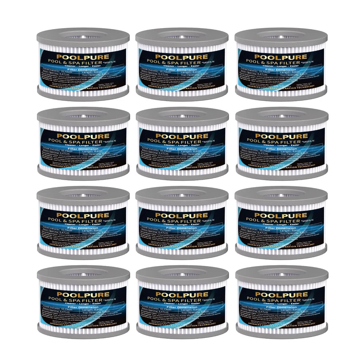 POOLPURE 12 CONFEZIONI CARTUCCIE FILTRANTI COMPATIBILI CON MSPA VASCA IDROMASSAGGIO FD2089 LF90 – FILTRO DI RICAMBIO PER VASCHE IDROMASSAGGIO E SPA GONFIABILI – ADATTO PER MODELLI DAL 2020
