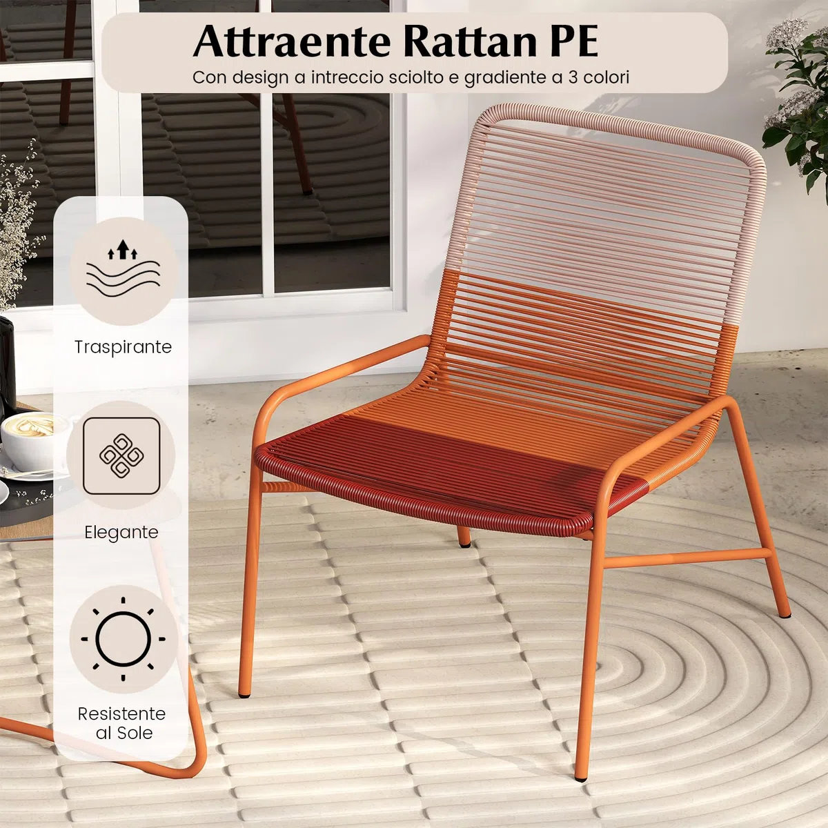 COSTWY Set Salotto da Giardino in Rattan PE, con 2 Sedie e Tavolo Laterale in Legno-Plastica, Set Bistro per Balcone, Portico e Cortile