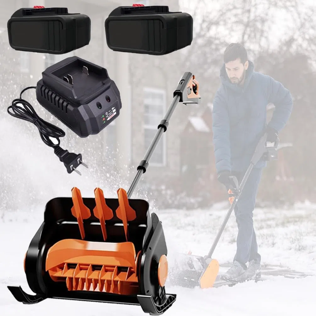 Pala da neve senza fili, spazzaneve elettrico con manico regolabile, alimentato a batteria, ricaricabile, strumento compatto per la rimozione della neve a mano (include 2 batterie)