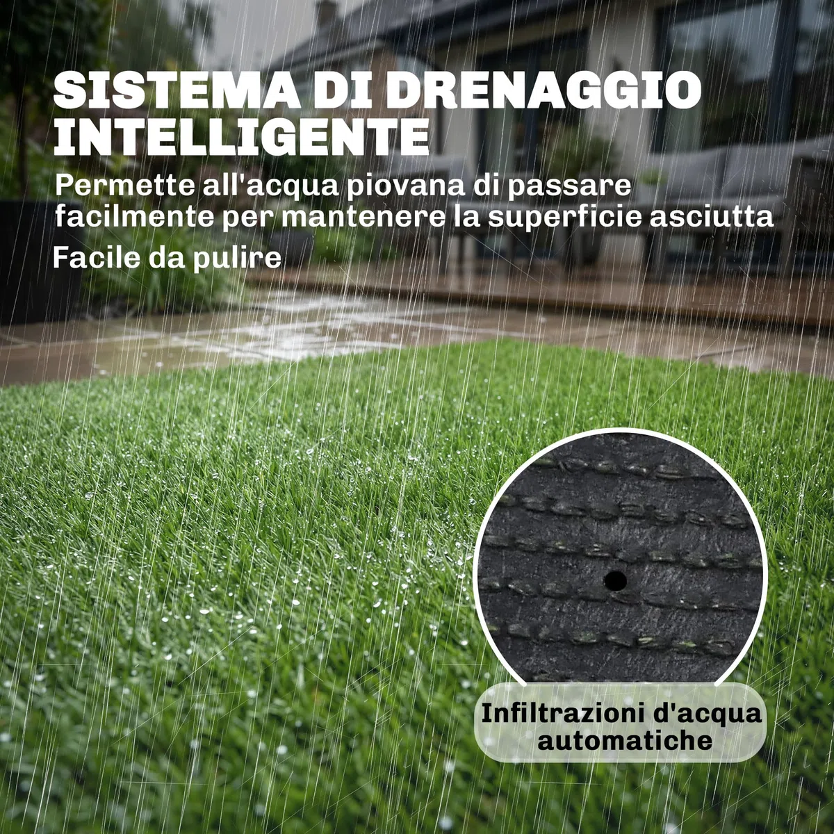 Outsunny Erba Artificiale per Esterno 1m x 4m, Tappeto Erboso Sintetico con Altezza 10mm, Drenante, Ideale per Giardini, Patio, Famiglie, Animali Domestici, Interno ed Esterno, Verde