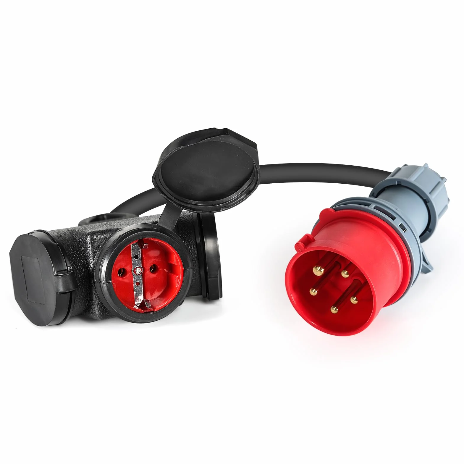 Adattatore CEE 16A 400V maschio a 3 * 230V CEE a Schuko con 5*cavo di alimentazione da 2,5mm² IP44 per la conversione di carica di caravan/yacht, conversione di potenza industriale.