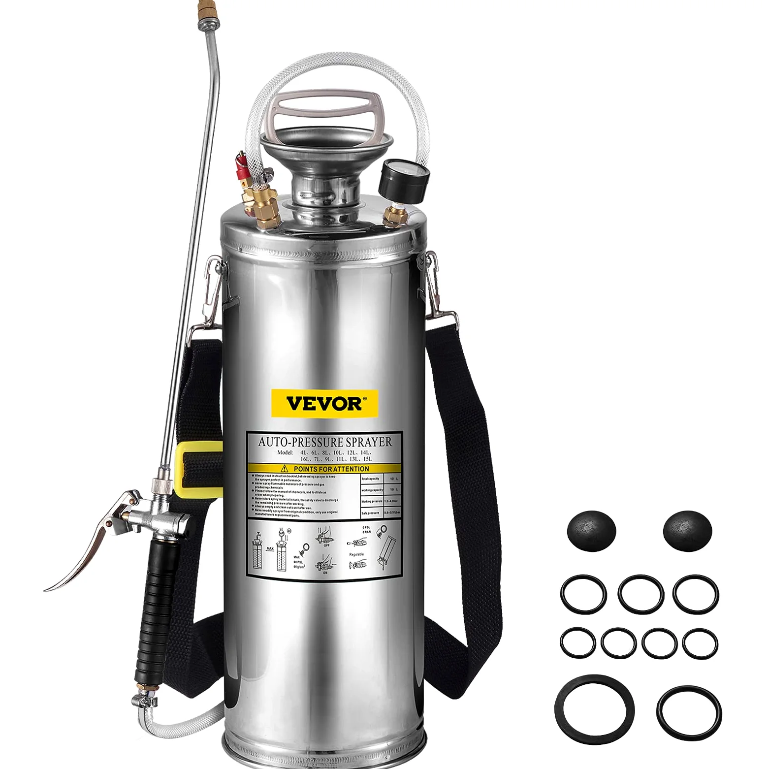 VEVOR Spruzzatore 6L in Acciaio Inossidabile, Spruzzatore Manuale a Pompa, Spruzzatore da Giardino Rinforzato a Pressione da 3,3 Pollici, Spruzzatore per Giardinaggio Domestico e Pulizia del Terreno