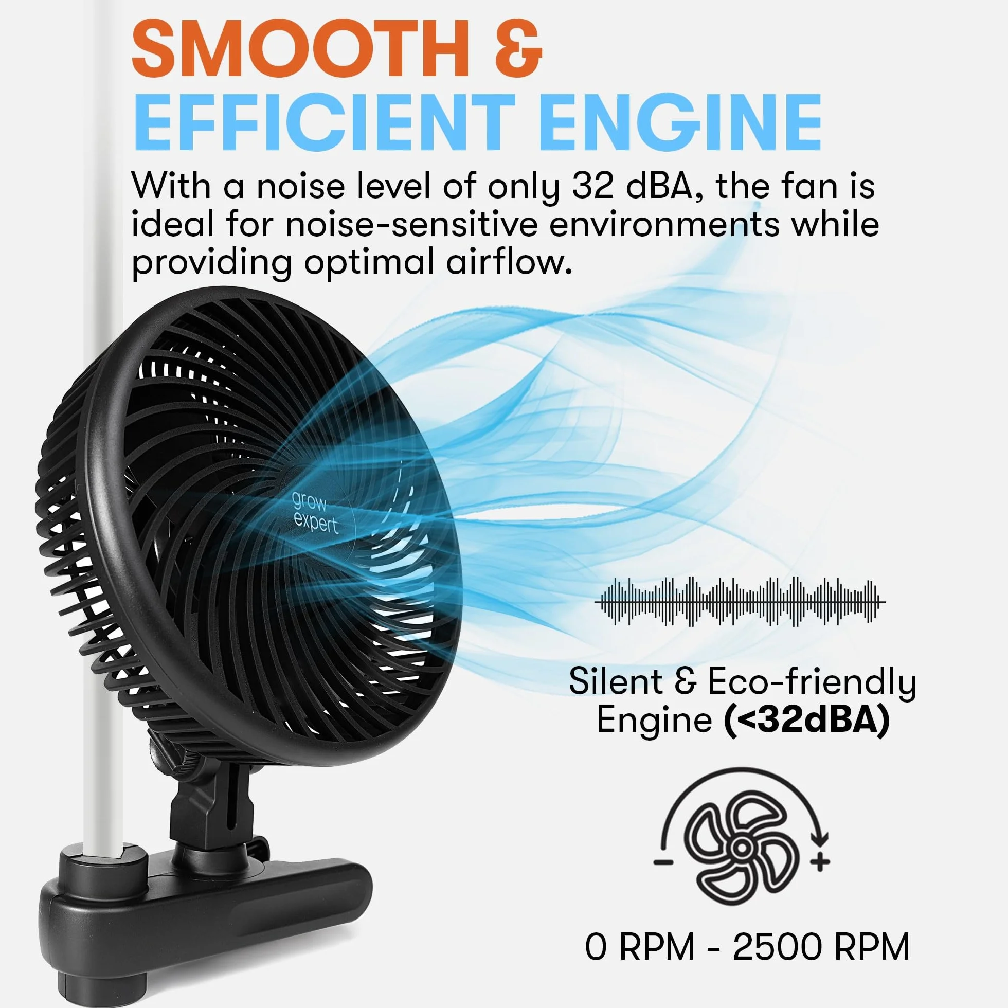 Grow - Ventilatore a clip di alta qualità, 10 livelli di velocità, cavo 220 cm, ventola silenziosa per tenda, diametro 20 cm, 10 W, 560 m3/h, flusso d'aria 32 dBA