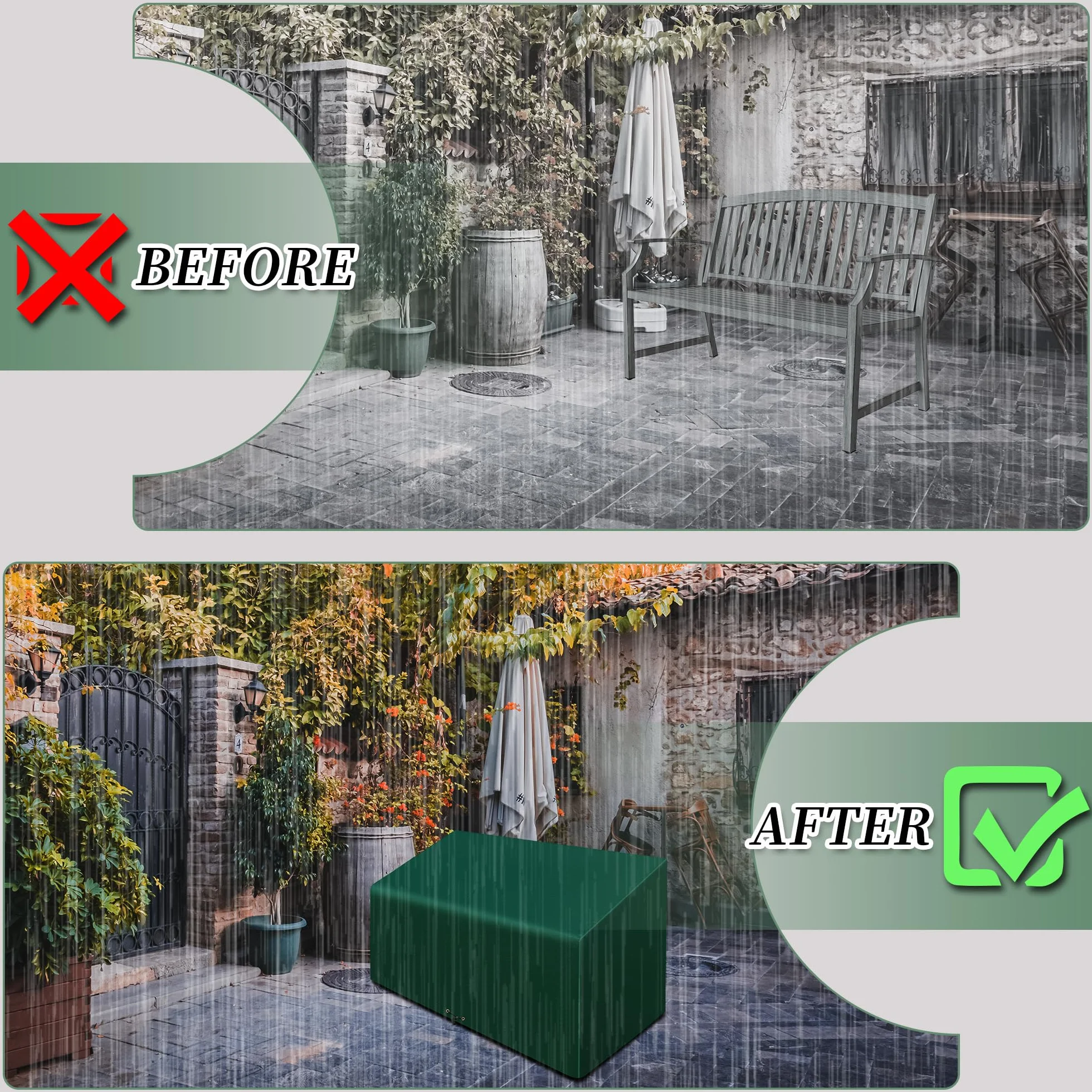 Copertura impermeabile per panca da giardino a 3 posti, 163 x 66 x 63/89 cm, antivento, protezione UV, per mobili da giardino esterni, con coulisse
