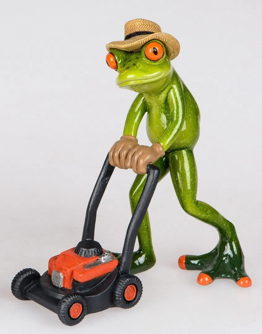 Formano Decorativa Rana Giardiniere con Rasaerba Dipinto a Mano