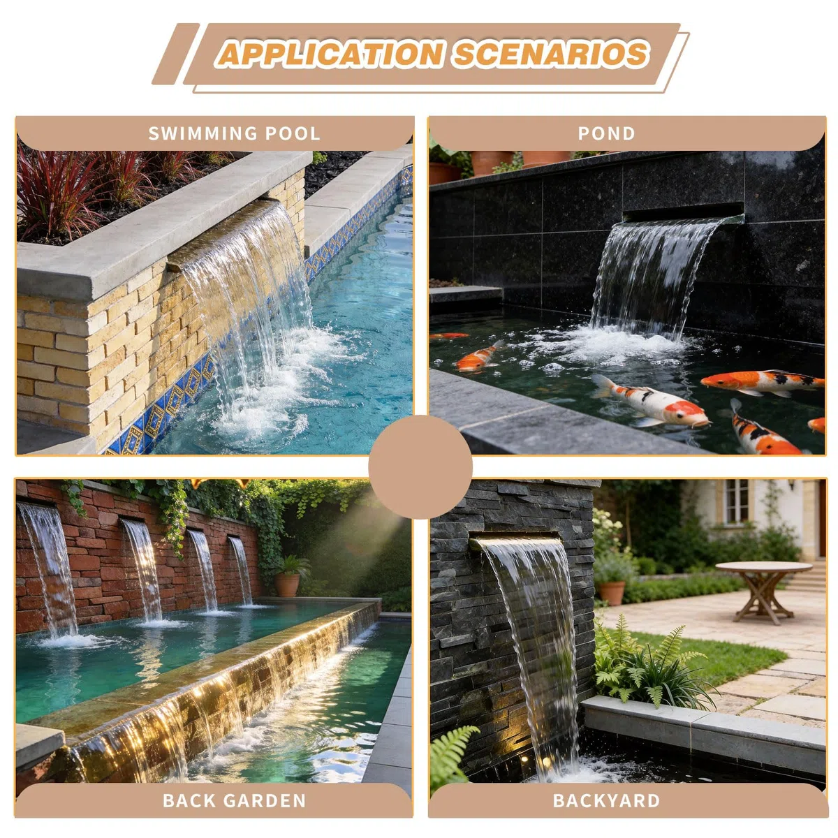 Troppopieno a cascata per esterni, troppopieno in acrilico, cascate di stagno koi per giardino, terrazza e piscina, 90 cm