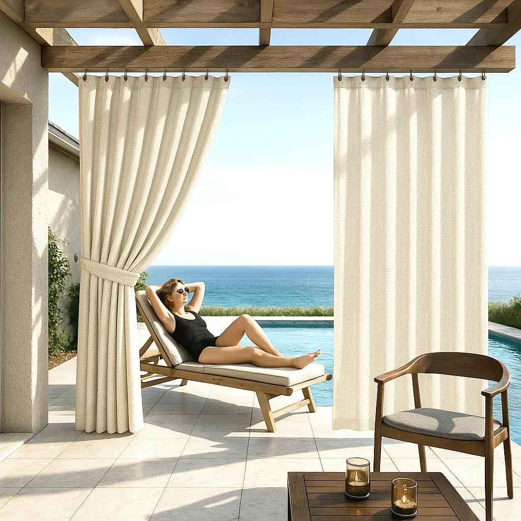 Byour3 -Tende Impermeabili per Esterno con Anelli in Metallo A Caduta Antimuffa - Tende Laterali Gazebo Oscuranti Tenda Parasole per Terrazzo Balcone Tela Solare Frangivista (Avorio, L.150x290H)