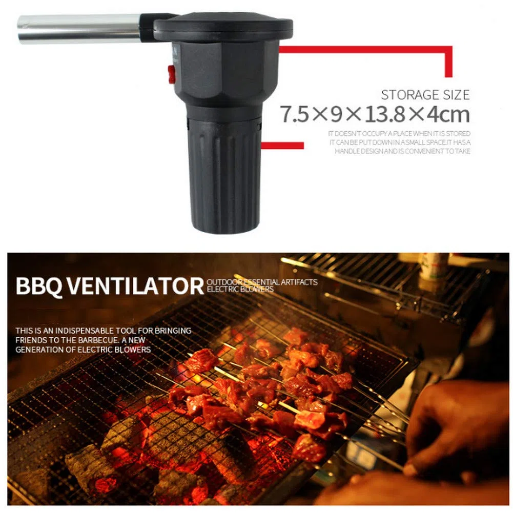 Zunate Ventilatore Barbecue Elettrico Portatile, Pistola ad Aria per Barbecue, Cottura Esterna BBQ Fire Fan per Camping, Nero, 2 Velocità, Touch Control, Senza Cavo, Portatile