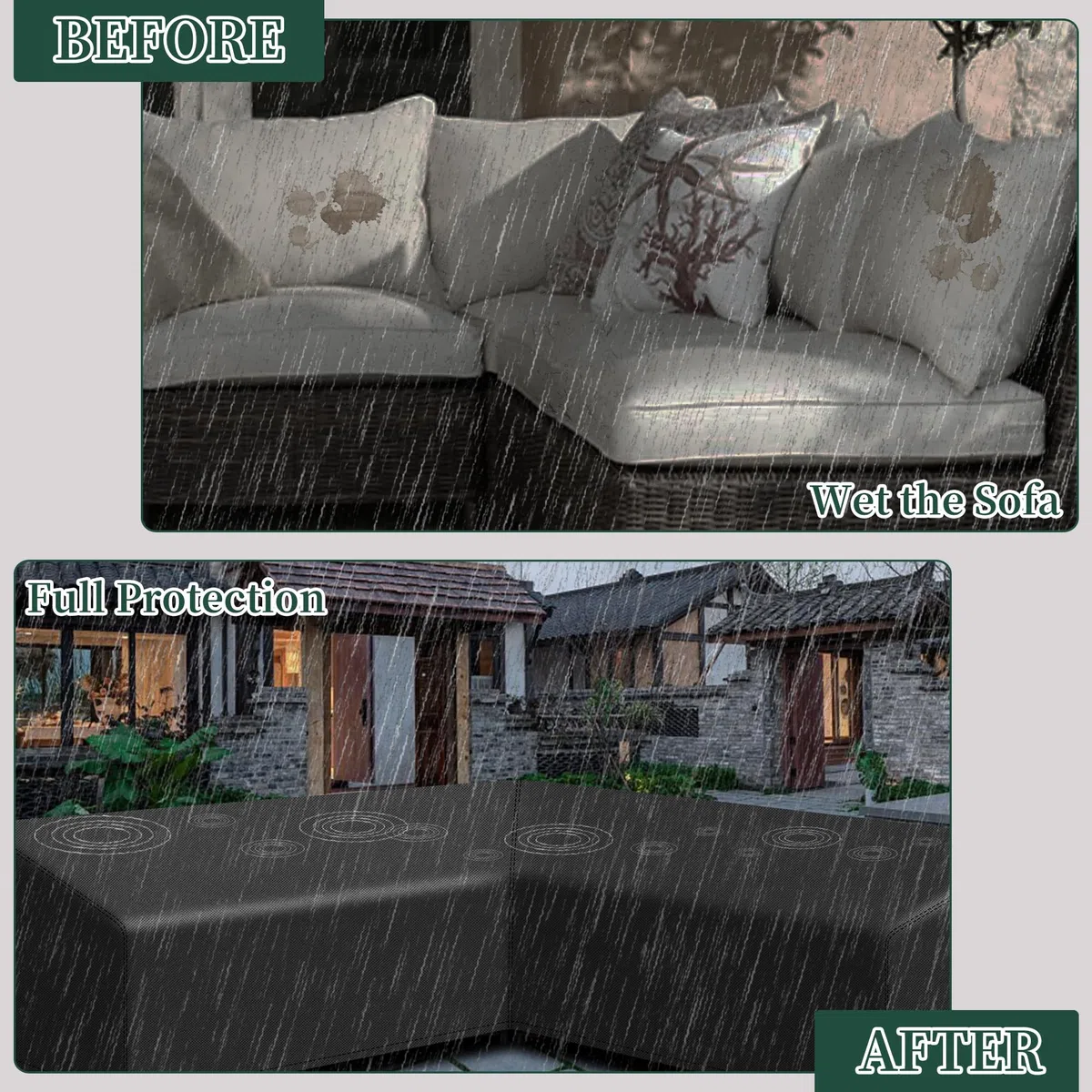 Copertura per mobili da giardino a forma di L, impermeabile, tessuto Oxford 420D, copridivano angolare in rattan da esterno, antivento, anti-UV, forma a L (222 x 286 x 82 cm), lato destro