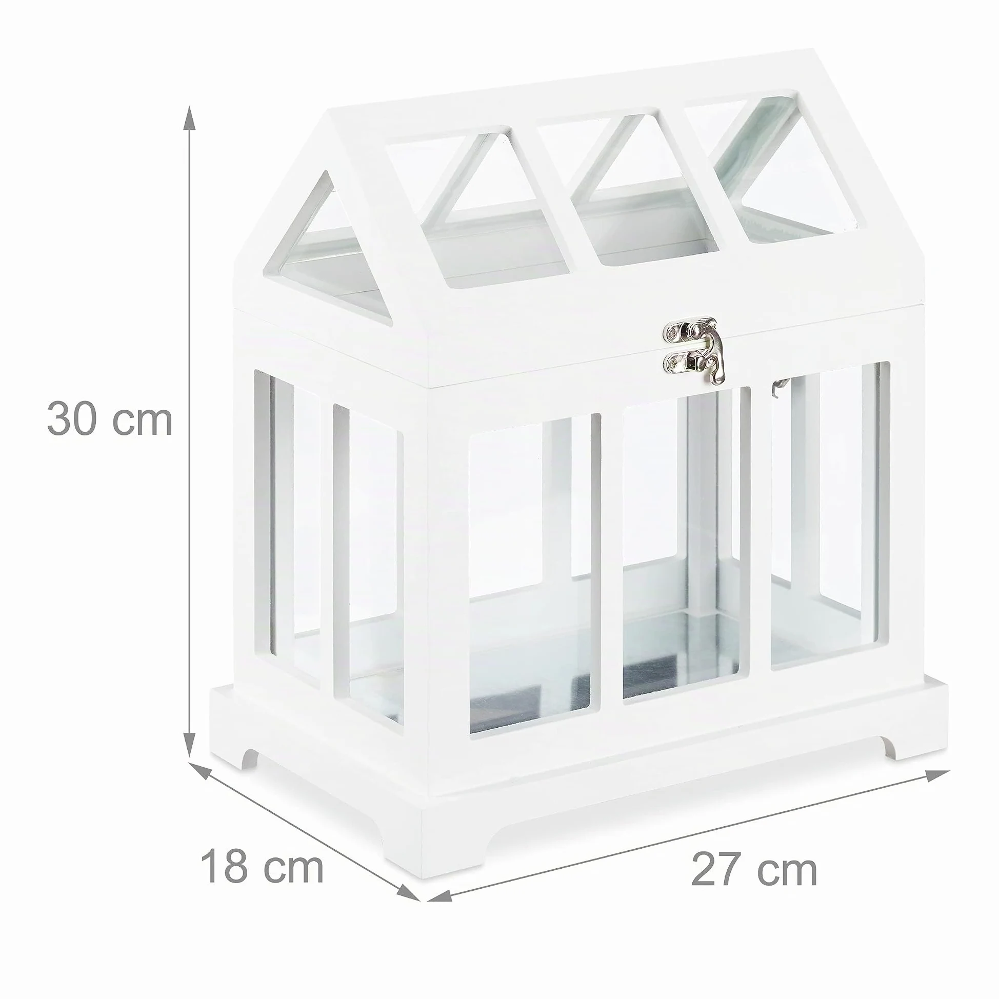 Relaxdays Set 2 Mini Serre da Interni, Legno MDF e Vetro Temperato, 2 Dimensioni, Shabby Chic, anche Decorative, Bianco