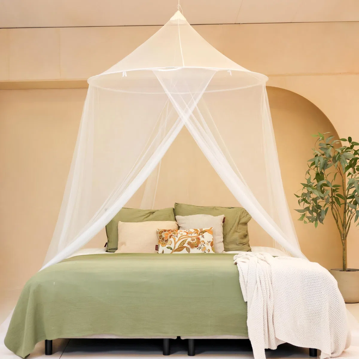 Zanzariera Grande per Letto o Patio Esterno | 1,5 m Diametro Anello Superiore | Baldacchino Conico Sospeso con Base Ampia | Rete Antizanzare per Camera da Letto, Giardino, Balcone & Terrazza
