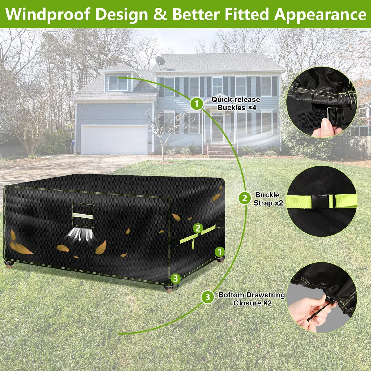 VDISRR Copertura Tavolo Esterno Iimpermeabile, 600D Resistente Oxford Telo Esterno Tavoli 180x122x74cm, Copridivano Protettive per Mobili da Giardino con Prese d'Aria, Antivento, Antipolvere, Anti-UV