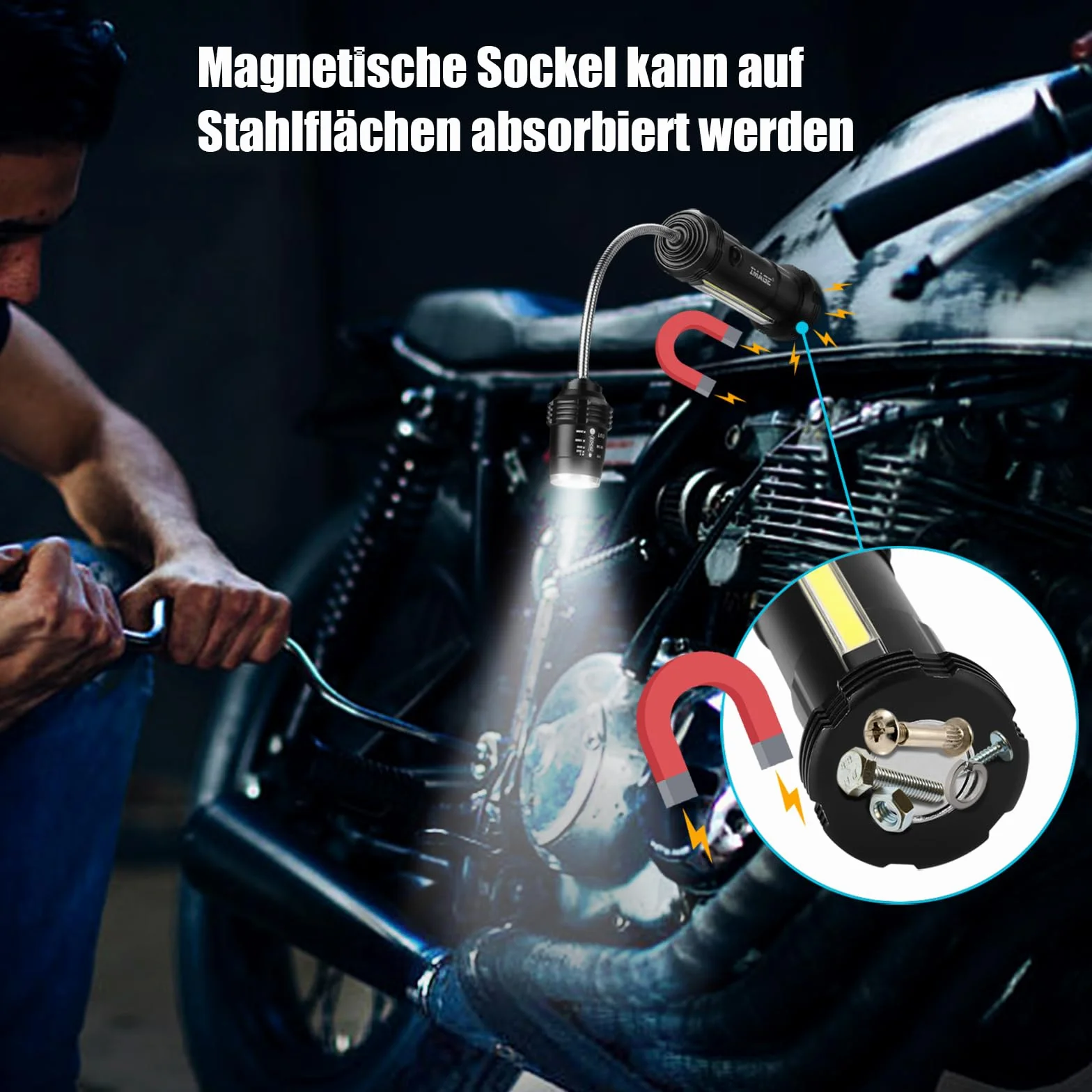 IMAGE Luce per barbecue, confezione da 2 luci magnetiche per barbecue, con lampada laterale, zoomabile, regolabile a 360°, accessori per barbecue per campeggio, picnic, officina, illuminazione garage