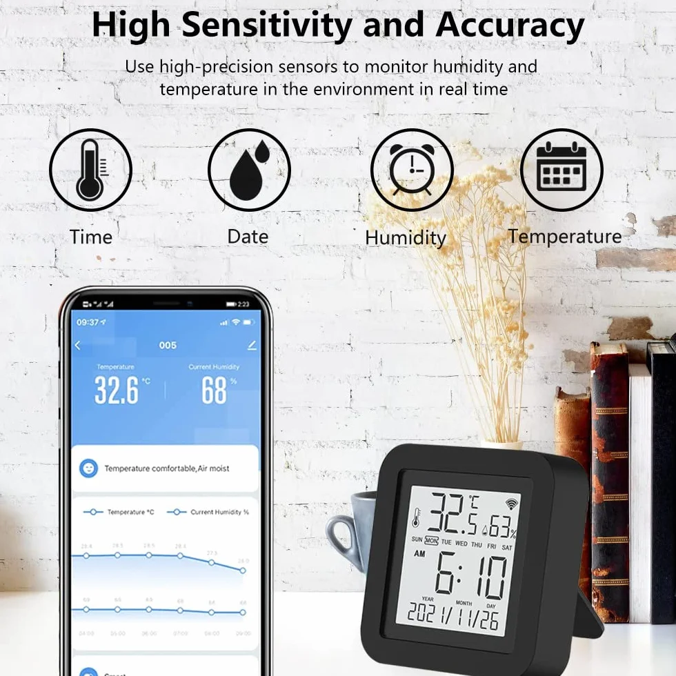eMylo Smart WiFi Telecomando IR con Sensore di Temperatura e Umidità Universale Termometro Igrometro per Interni Tuya Controllo App Compatibile con Alexa Echo per TV, AC, Audio