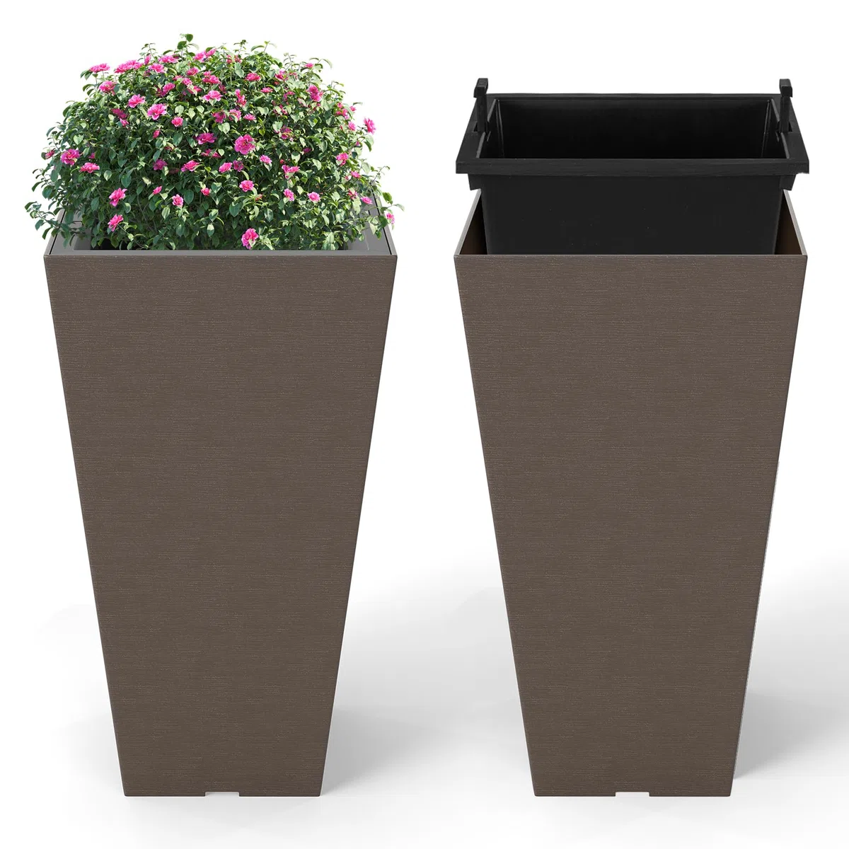COSTWAY Vasi Alti per Piante, Vasi Grandi da Esterno ed Interno con Fori di Drenaggio, Contenitori Decorativi per Piante per Giardino, Balcone e Veranda (Modello 4)