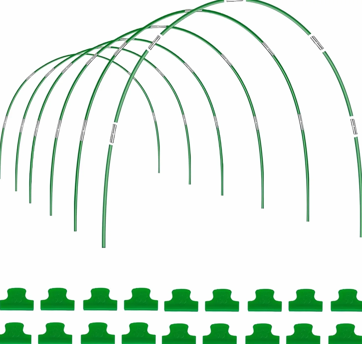 LATERN 6 Pezzi 115CM x 85CM Cerchi da Giardino per Serra, Regolabile Piante Coltivazione Tunnel Telaio, 36 Tubi a Cerchio con 30 Tubi di Collegamento, 18 Morsetti - per Plastica Pellicola Copertura
