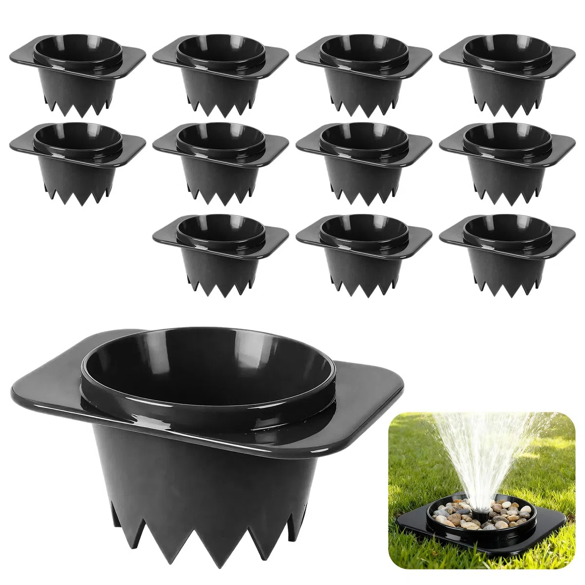 12 confezioni di protezioni per testa spruzzatore - Protezioni per testa spruzzatore per prato, protezioni a ciambella in plastica per proteggere gli spruzzatori dai danni (12, Nero)