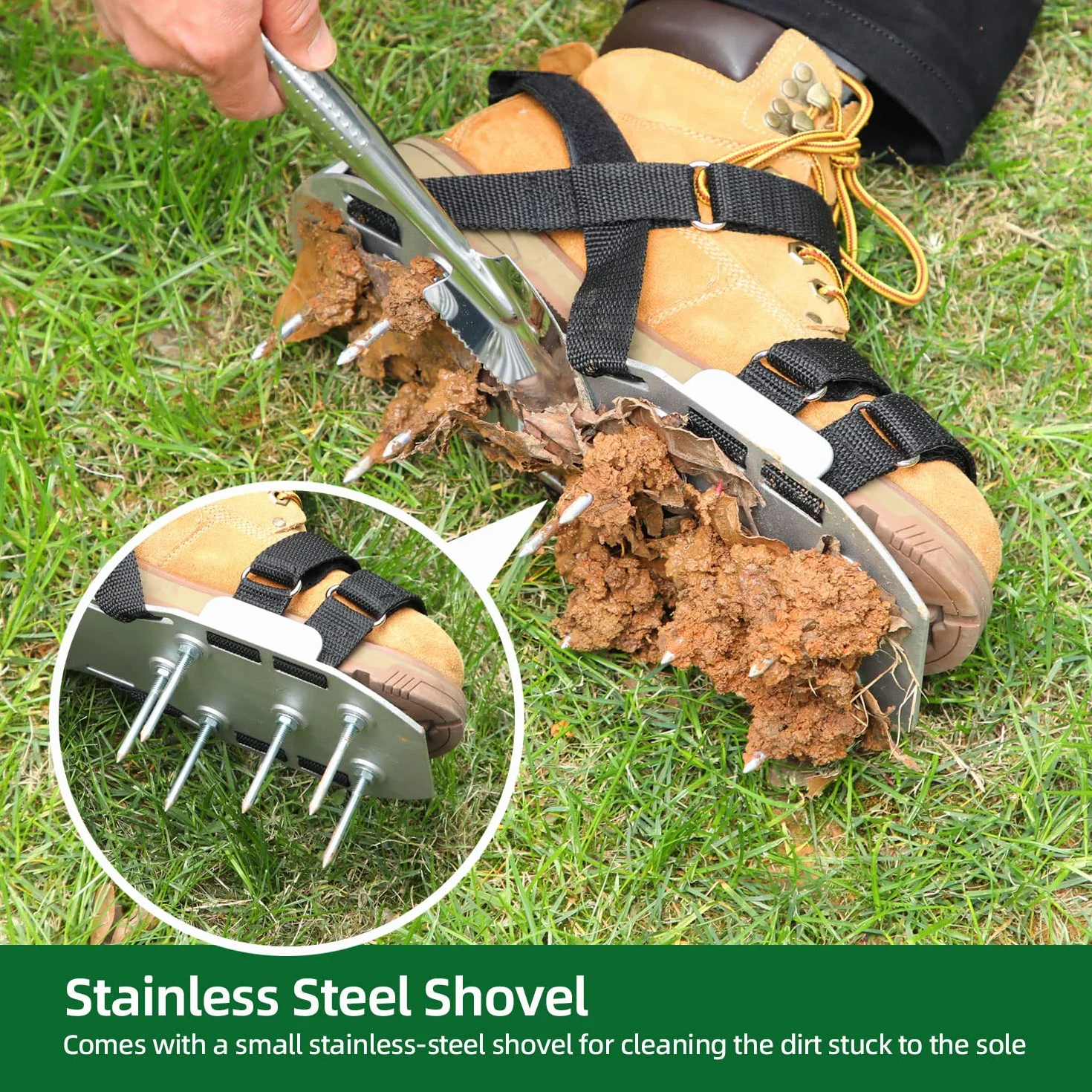 Ohuhu Arieggiatore Prato Scarpe Chiodate per areazione Prato e Giardino, Arieggiatore Scarpe, Scarificatore Arieggiatore Manuale, Sandalo Aeratore Scarpe da Prato per areazione Prato e Giardino