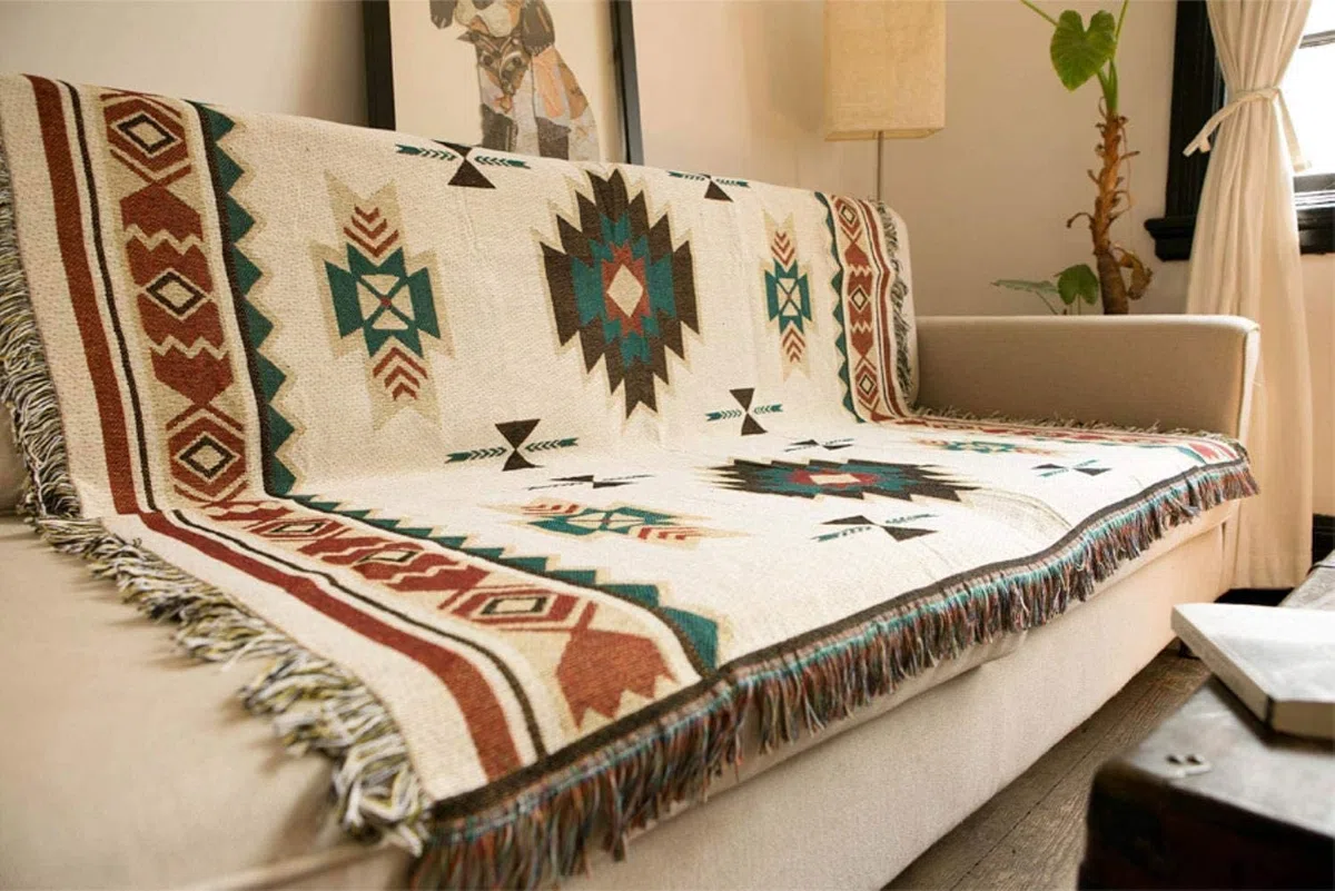 Coperta per Divano Etnico, Coperta Navajo，Adatto per Divano/Esterno/Campeggio(Size:90x90cm / 35.4x35.4in)