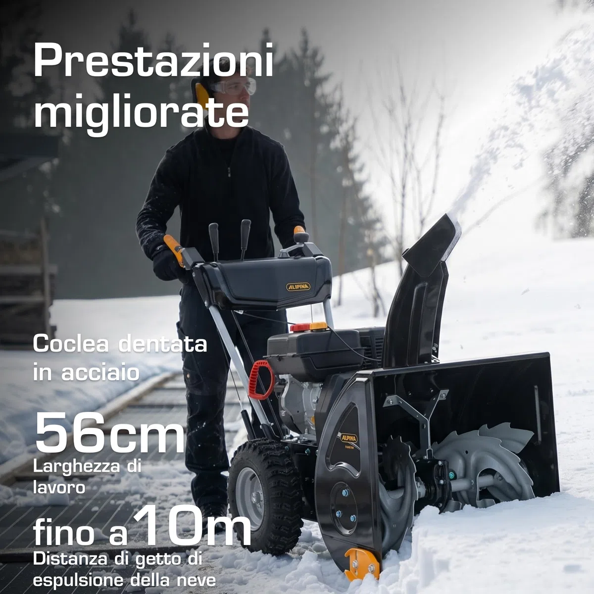 Alpina AS 56 P Spazzaneve a Scoppio, 212 cc, 56 cm – Sistema Doppio Stadio, 5 Marce Avanzamento + 2 Retromarcia – Per Vialetti e Aree Medio-Grandi