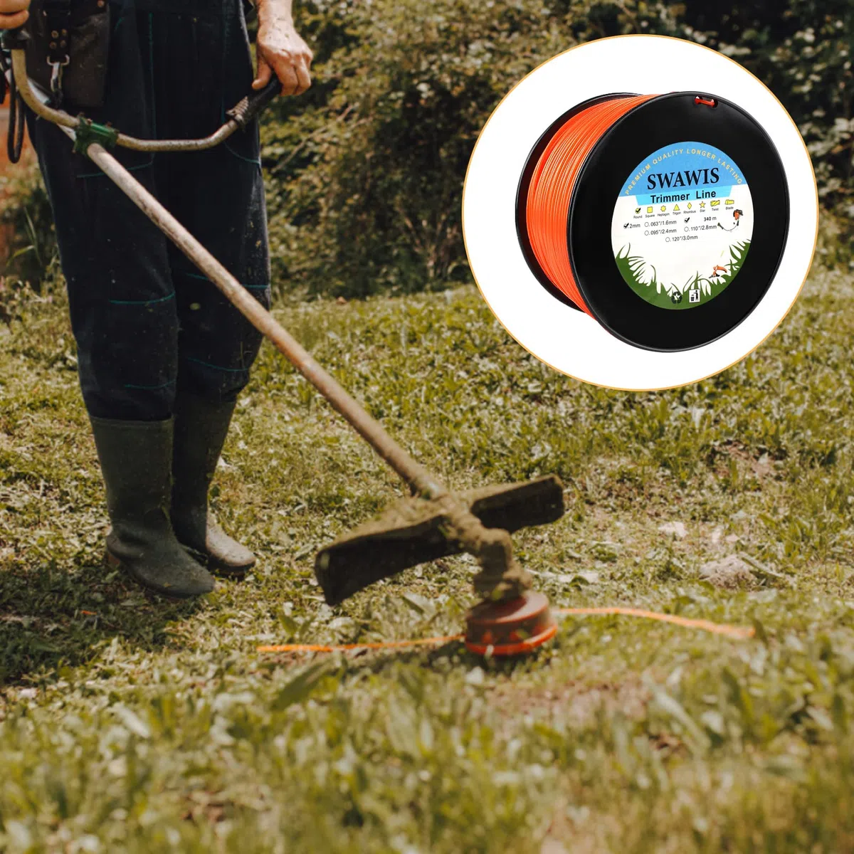 SWAWIS Filo di Ricambio per decespugliatore, 2,0 mm / 340 M, Rotondo, Filo di Ricambio per decespugliatore Weed Grass Yard o Garden, Arancione