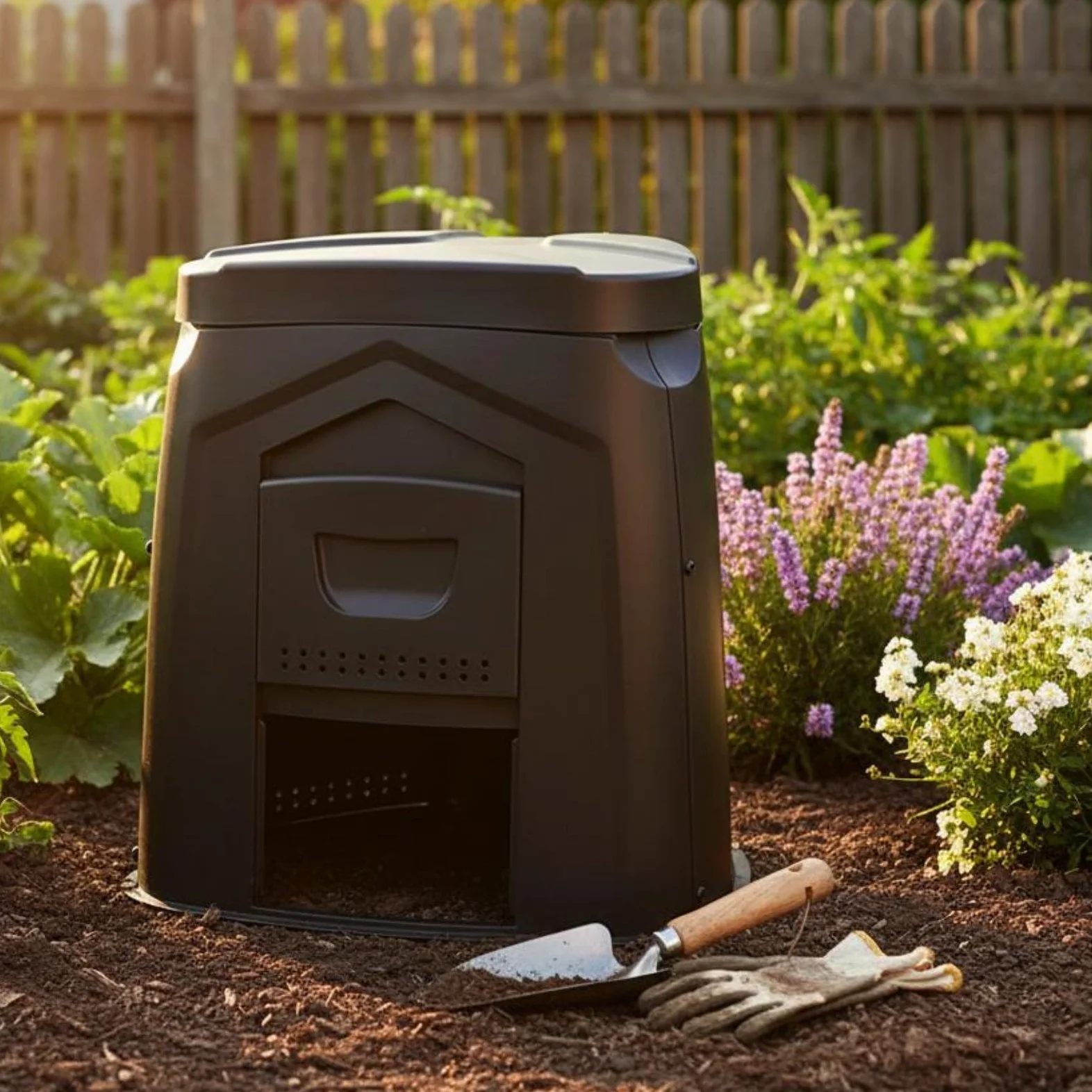 Compostiera da Giardino Fermentazione Aerobica Contenitore Rifiuti Organici Grande Capacità per Giardinieri, Esterno