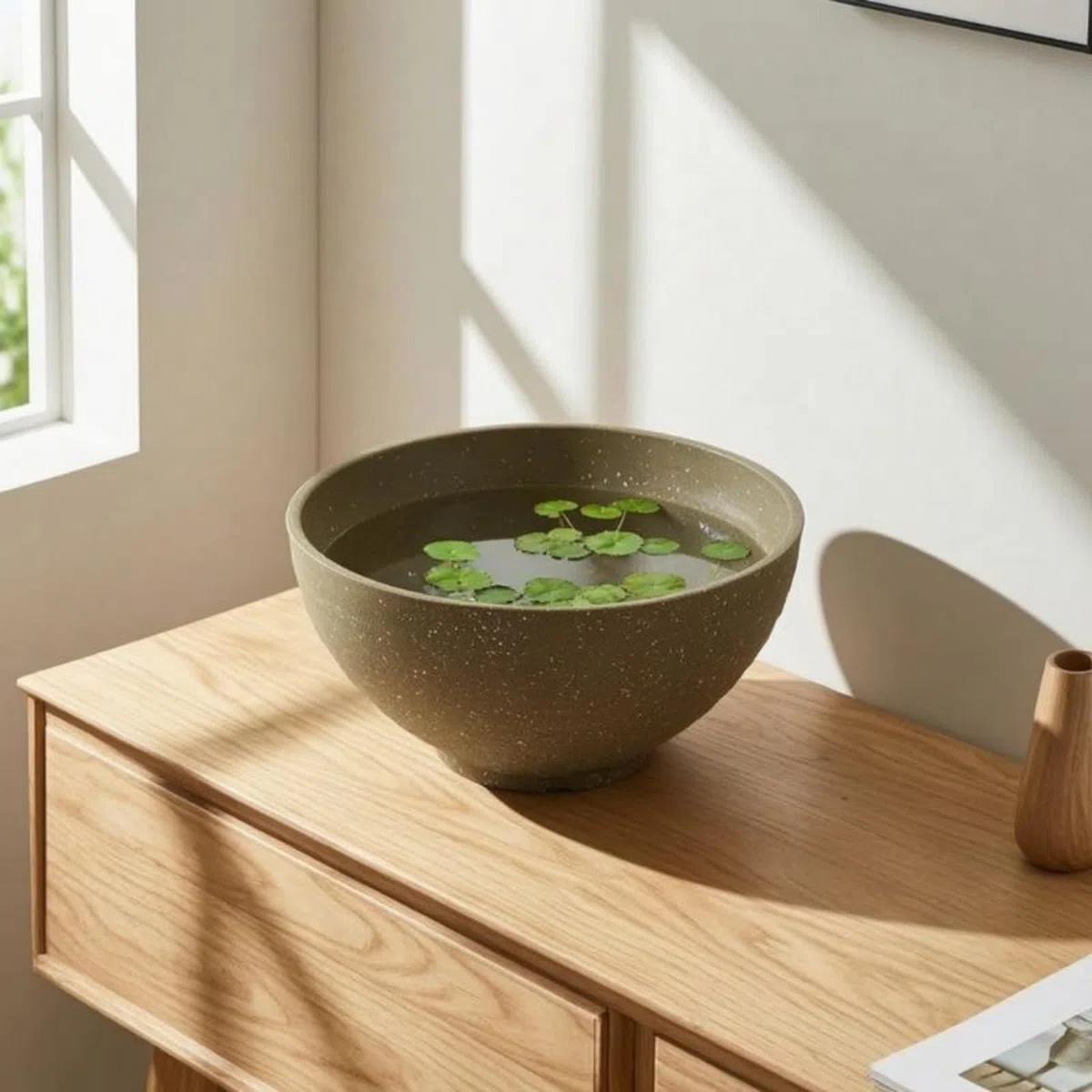 kowaku Resin Planter Vaso Ciotola Acqua Bacino Piante Acquatiche Contenitore Decorativo in Resina Rinforzata Forma Bassa Senza Scarico Adatto per Pesci, Dark Gray, 40CM Spotted