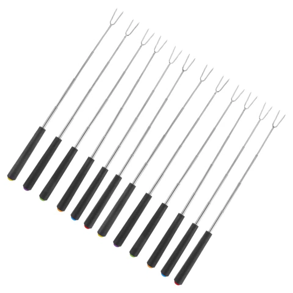 BESTOYARD 12pezzi Bastoncino Telescopico per Braciere Forchetta da Campeggio Estensibile per Arrostire Barbecue Falò Hot Dog Acciaio Inox Manico Ergonomico