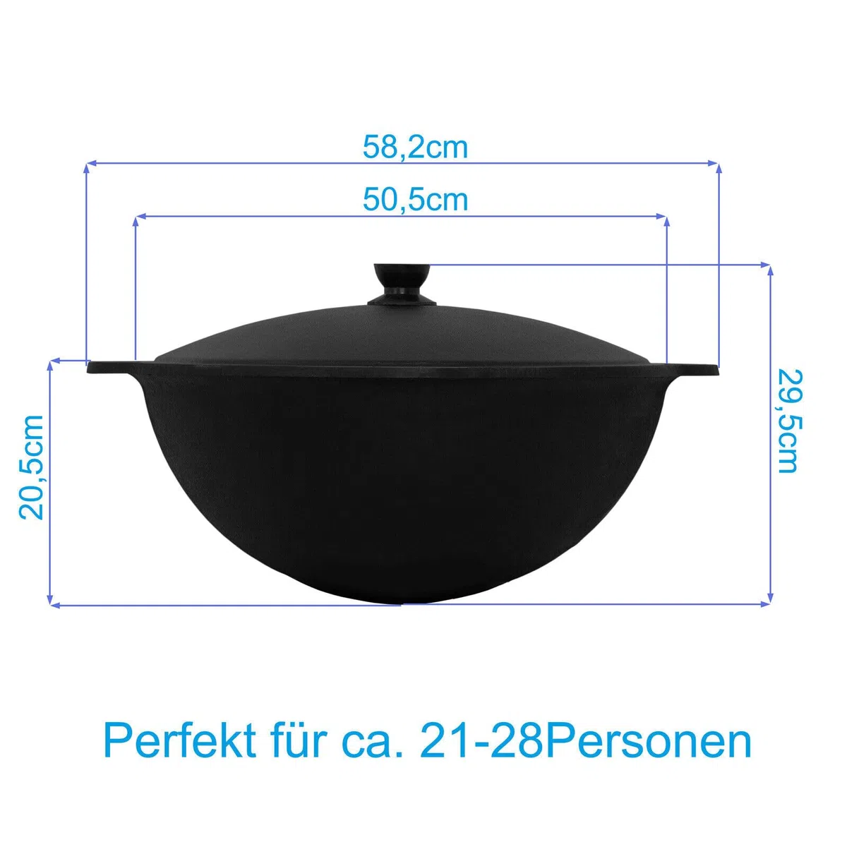Wok Ghisa 22 L (fondo rotondo) Kazan con schiumatoio NAMANGAN Uzbek Kazan Uzbeko Asia WOK Cast Iron KESSEL Camping Uzbek Pentola con coperchio in alluminio