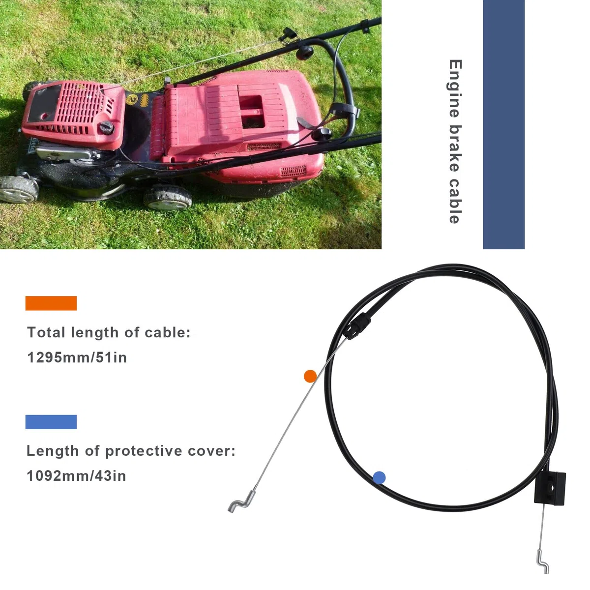 ECSiNG Cavo di controllo del motore del tosaerba 181000661/0 compatibile con Mountfield 45HP 45PD HP470 SP470 Trinciatrici Motore Freno Lunghezza Cavo 1295mm Manica 1092mm