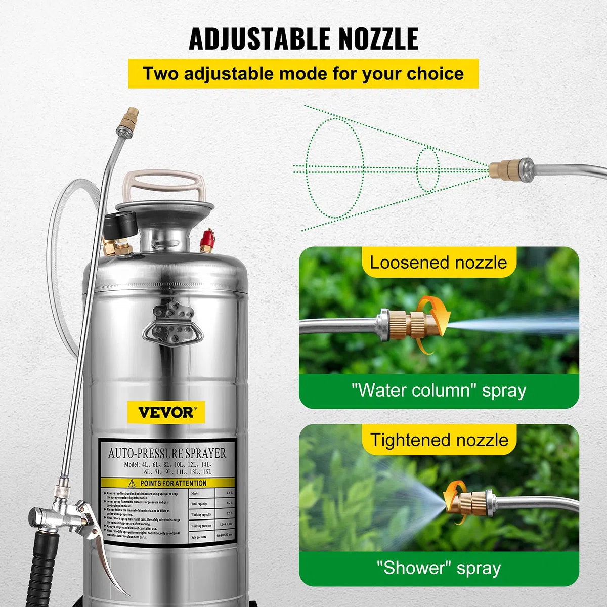 VEVOR Spruzzatore 12L in Acciaio Inossidabile, Spruzzatore Manuale a Pompa, Spruzzatore da Giardino Rinforzato a Pressione da 3,3 Pollici, Spruzzatore per Giardinaggio Domestico e Pulizia del Terreno
