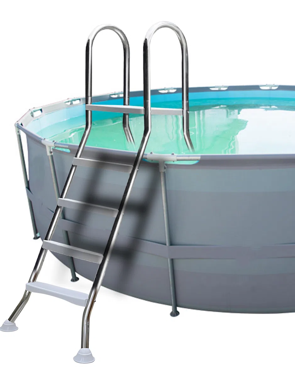 BOTOWI 135cm Scala per Piscina Fuori Terra Carico 250kg, Scala per Piscina a Due Lati per Piscina Fuori Terra, Scala per Piscina 4 Gradini Acciaio Inox Spesso 304, Gradino per Piscina Antiscivolo