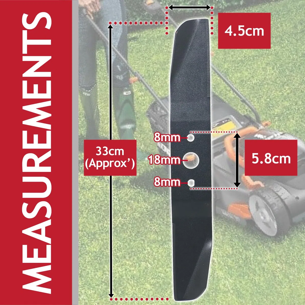 Spares2go Lama da 33 cm per Worx Serie WG7 Tosaerba