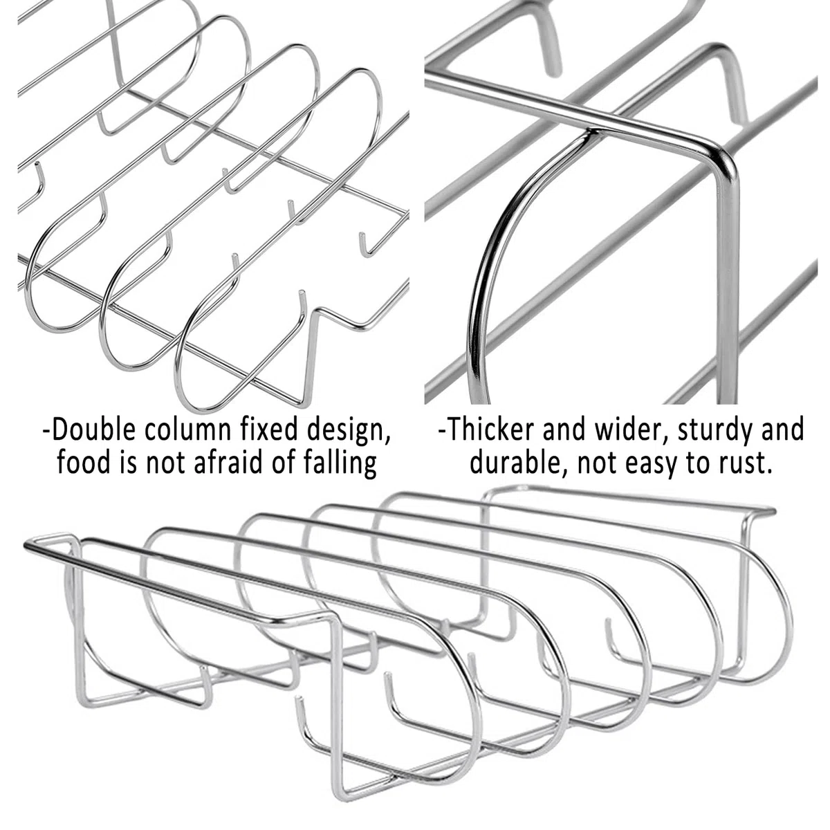 Supporto Bistecche e Costine, Cestello per BBQ Rib Rack, Arrosto e Supporto Costine, Supporto per Arrosto Bistecca, per 5 Costolette di Ricambio Croccanti dalla Griglia e dal Forno