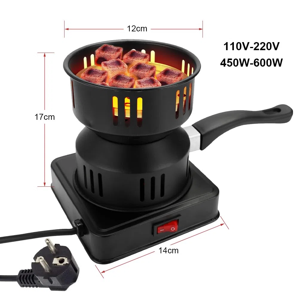 RANJIMA Accendifuoco a Carbone, con Maniglia e Cavo Lungo, 450 – 600 W, Piastra riscaldante di Alta qualità, Colore Nero, griglia a Carbone, riscaldata, caffè Invernale, Regalo per San Valentine