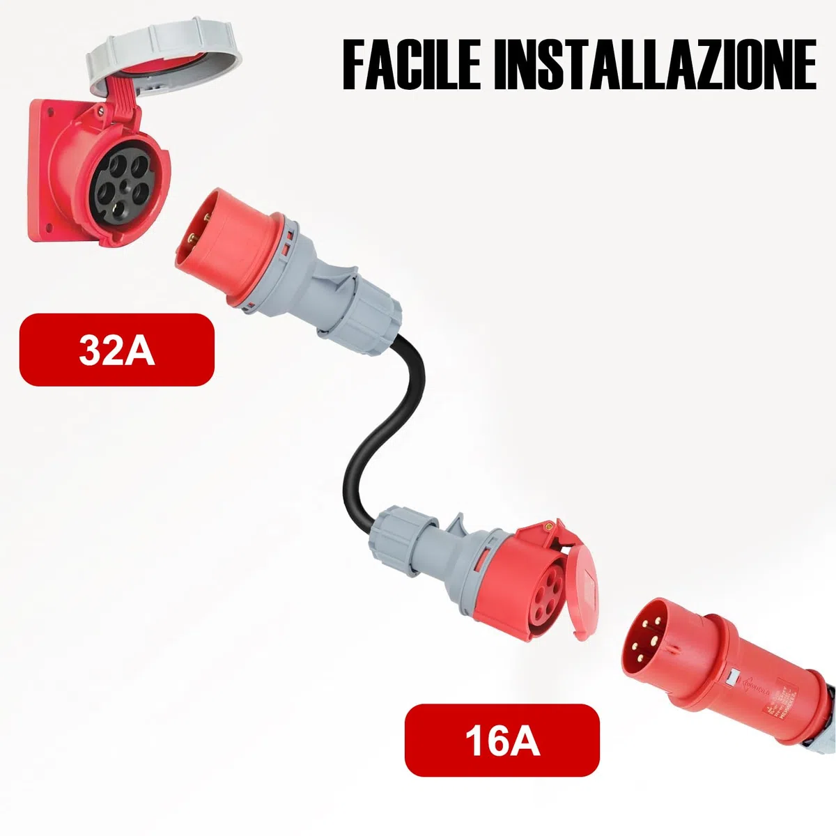 Adattatore CEE da 32 A a 16 A, con cavo da 0,5 m, protezione IP44, 5 x 2,5 mm², 400 V